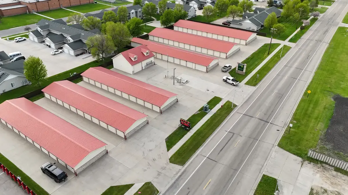 Aerial view of facility with drive up units